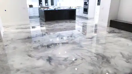 An epoxy kitchen and living area in a home in Wollongong