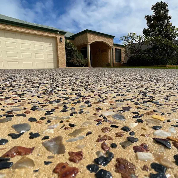 A close up of an exposed aggregate driveway in Wollongong