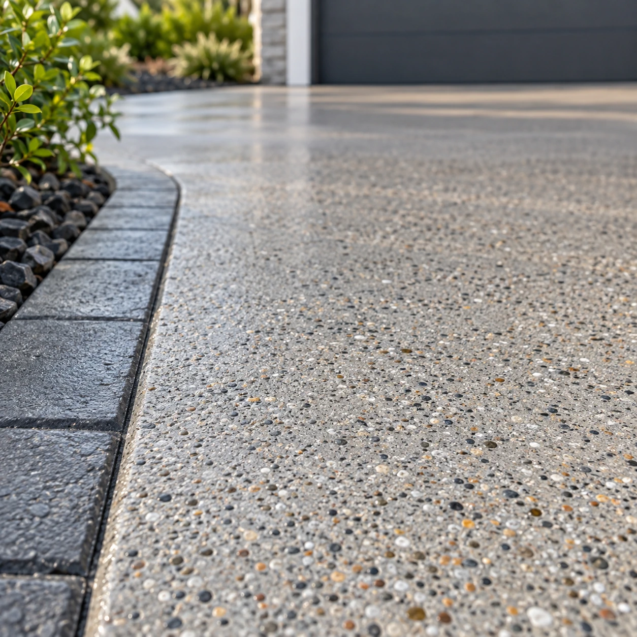 A close up of exposed aggregate on a resurfaced driveway in Wollongong